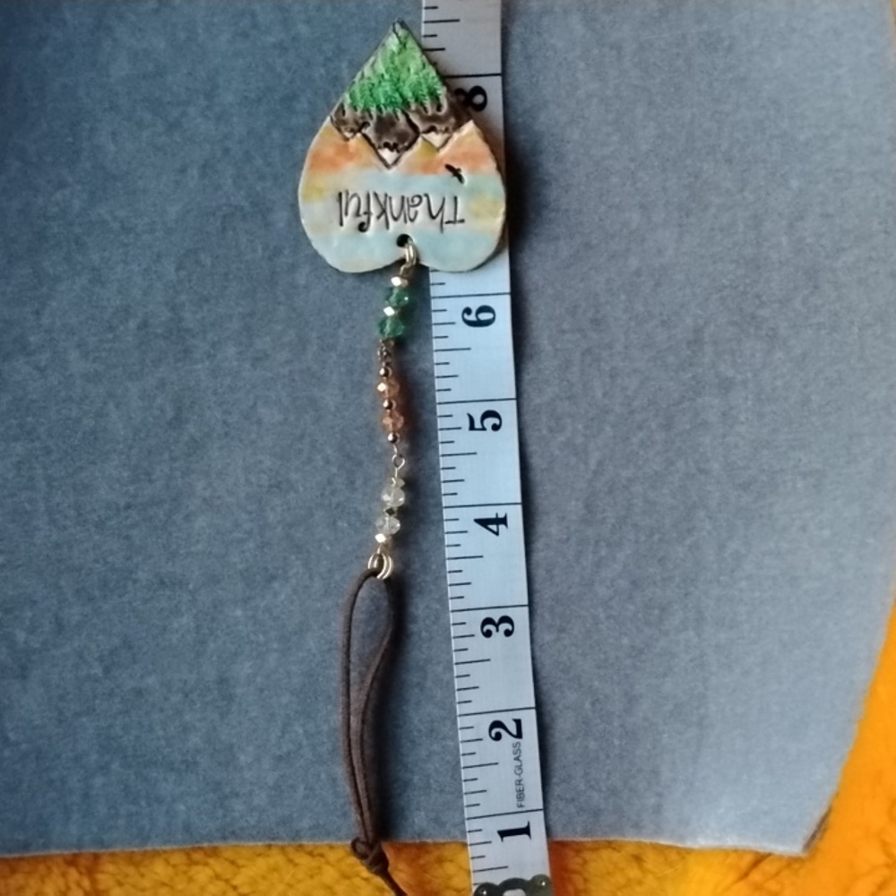 Hand Crafted Heart-Shaped Thankful Ornament with Beaded Strap - Picture 5 of 5